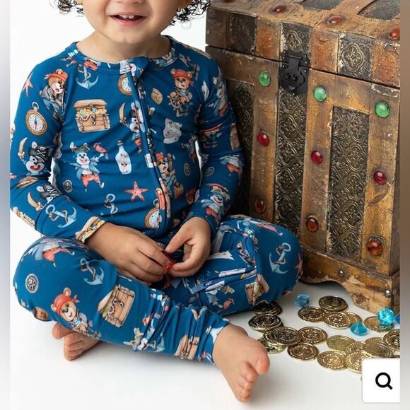 NWOT LEV Baby Boy Bamboo Convertible One Piece Romper Footie Blue Pajamas 12-18M - Picture 7 of 16